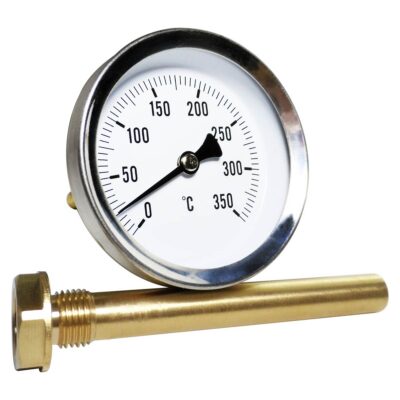 Termometro Pirometro Reloj 0-350 ºC Vaina Bronce Rigida 80mm Rosca 1/4